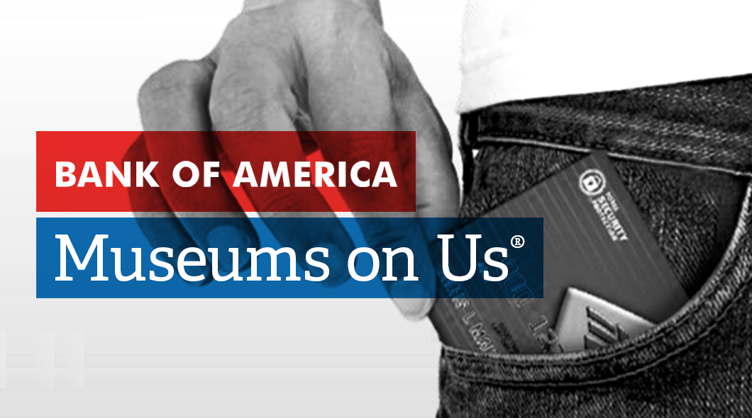 Man putting Bank of America card in blue jeans pocket with Bank of America logo overlaid