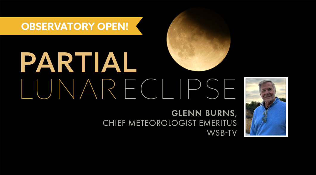 Lunar eclipse and headshot of Glenn Burns