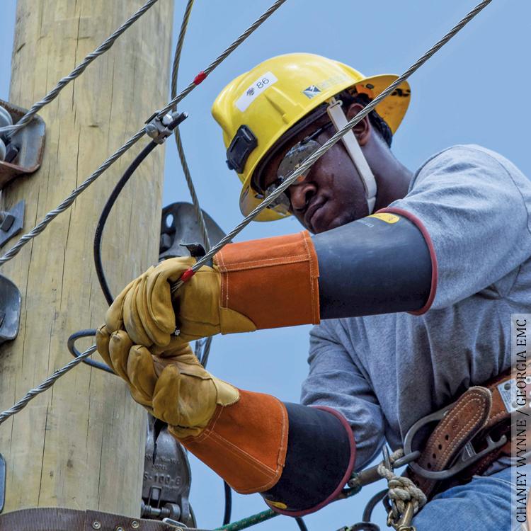An apprentice lineman from GreyStone Power Corp. in Hiram participates in the Georgia Lineman's Rodeo